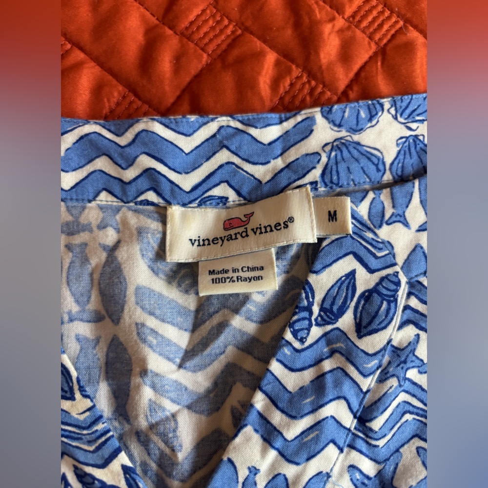🐚Vineyard Vines women's blue and white rayon dress size M 🐚 - Picture 6 of 6